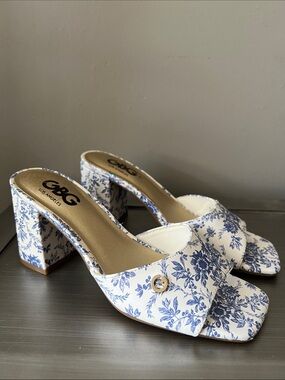 GBG Los Angeles floral print block heel mules. Women’s size 6